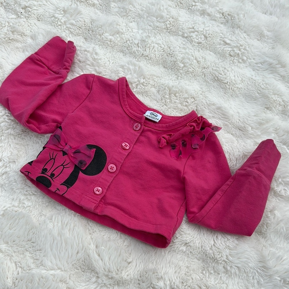 4T vintage Disney Kids Minnie Mouse button down sweat top hot pink